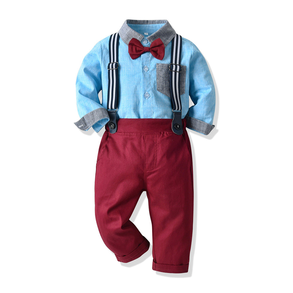 Wholesale Children's Cotton Long Sleeved Shirts and Suspenders